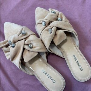 Gianni Bini Tan Mules with Crystal Accents
